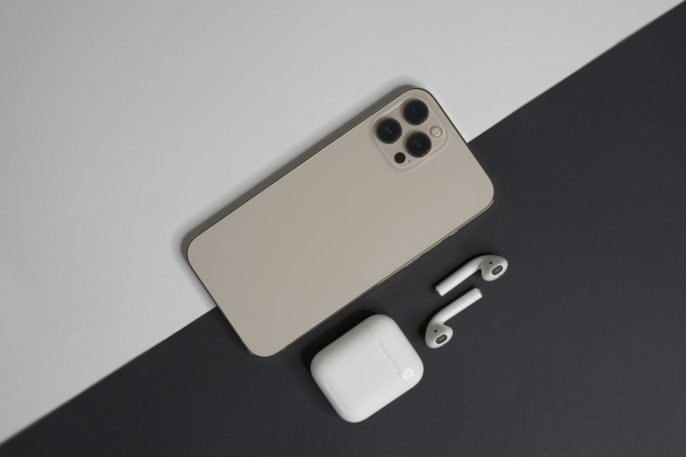 iPhone 12 pro max gold. Luxury presentation smartphone Pro Gold