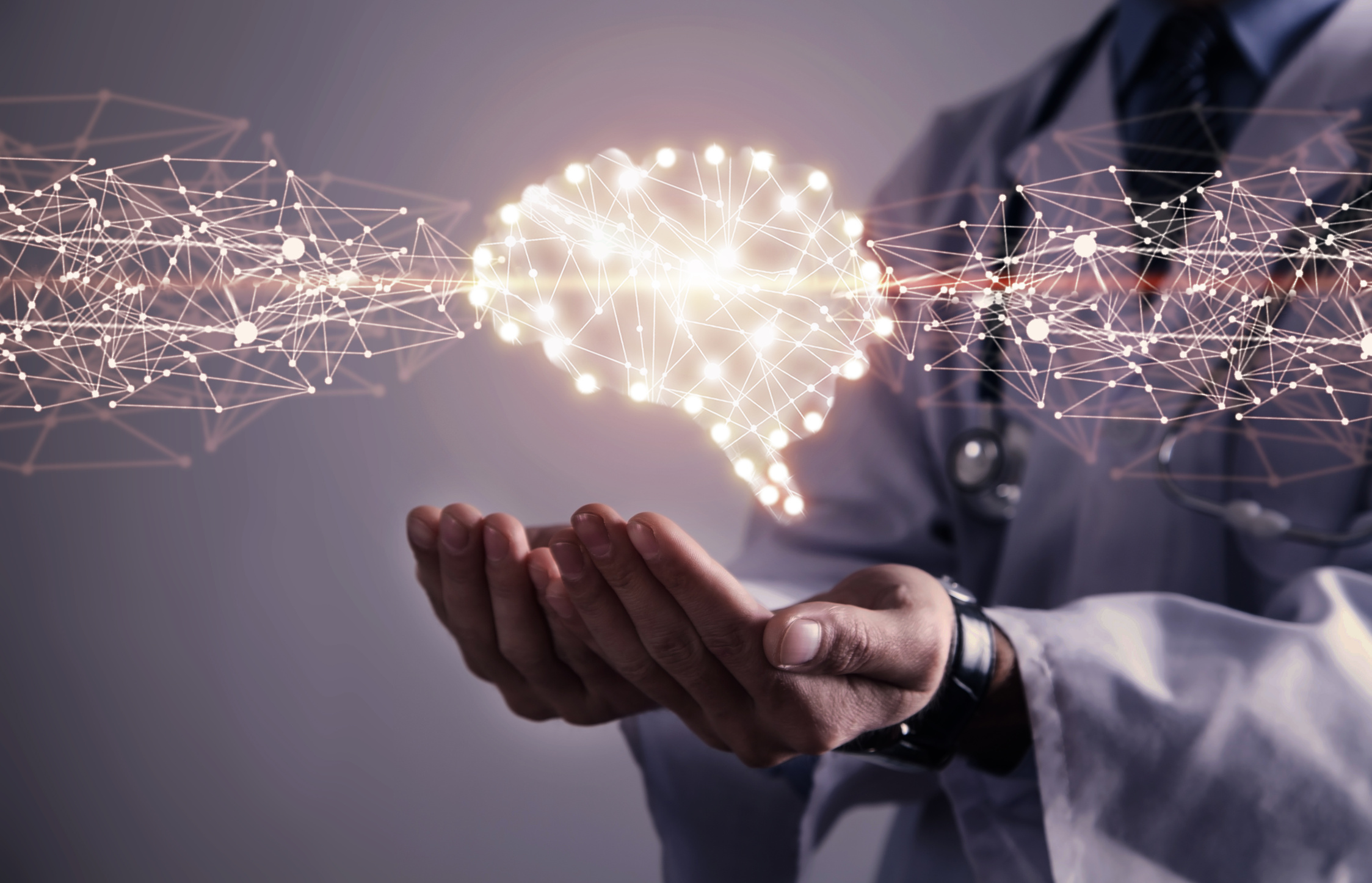 Doctor with human brain. Medical technology concept